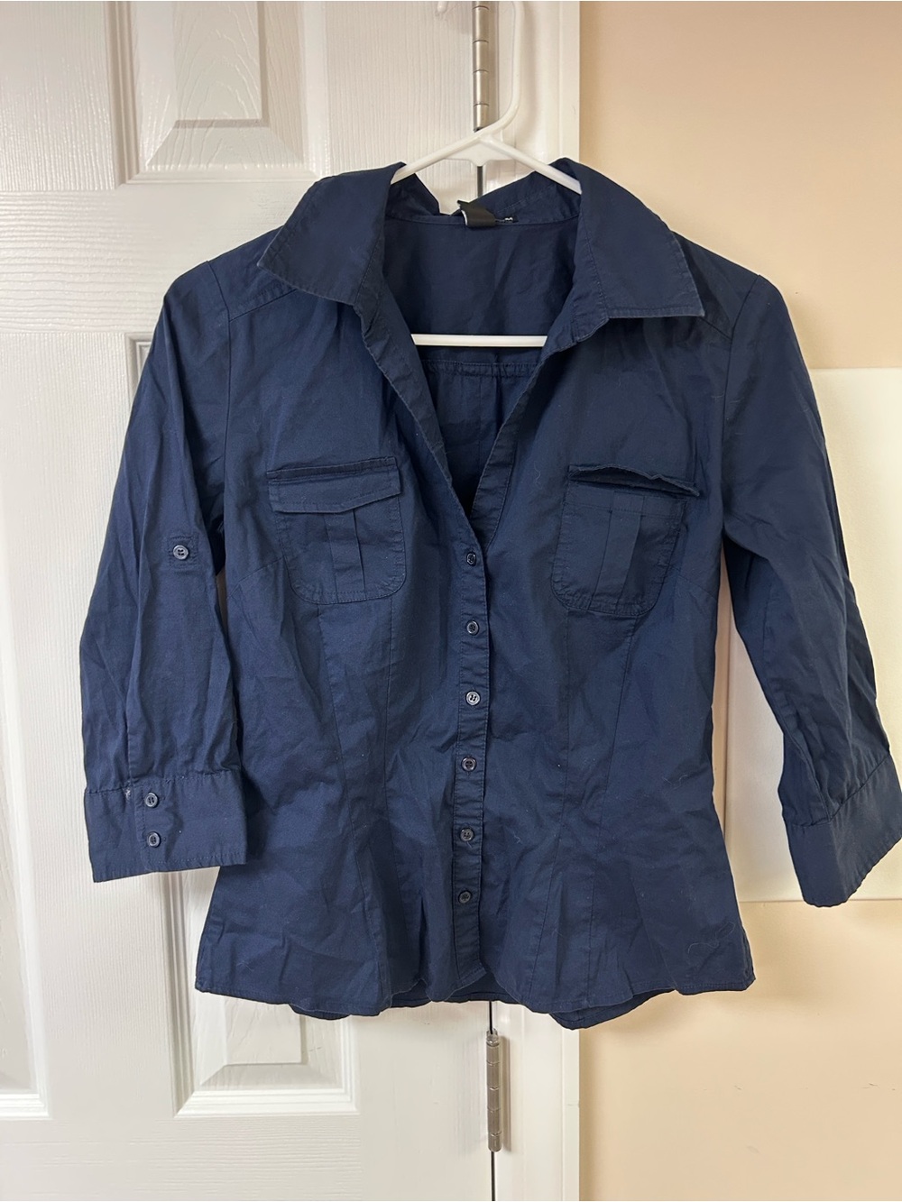 H&M Navy Button-Front Collared Shirt